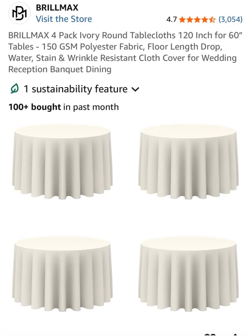 Ivory Round Tablecloths - 4 Pack